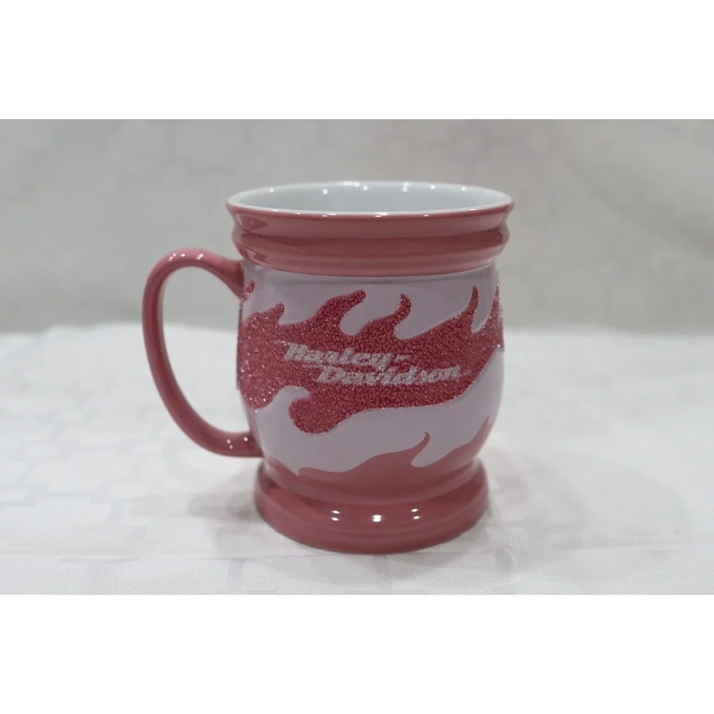 Harley-Davidson Pink and White Sparkled Textured Flames Coffee Mug - Picture 4 of 10